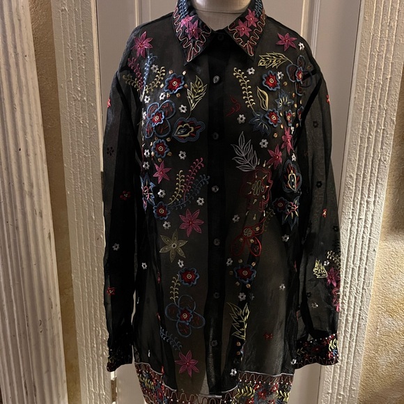 Vintage Donna Vinci Sheer Polyester Embroidery Blouse/Top - Picture 1 of 10